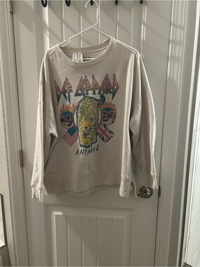 Def Leppard 'Animal' Graphic Sweatshirt - Beige with Multicolor Print